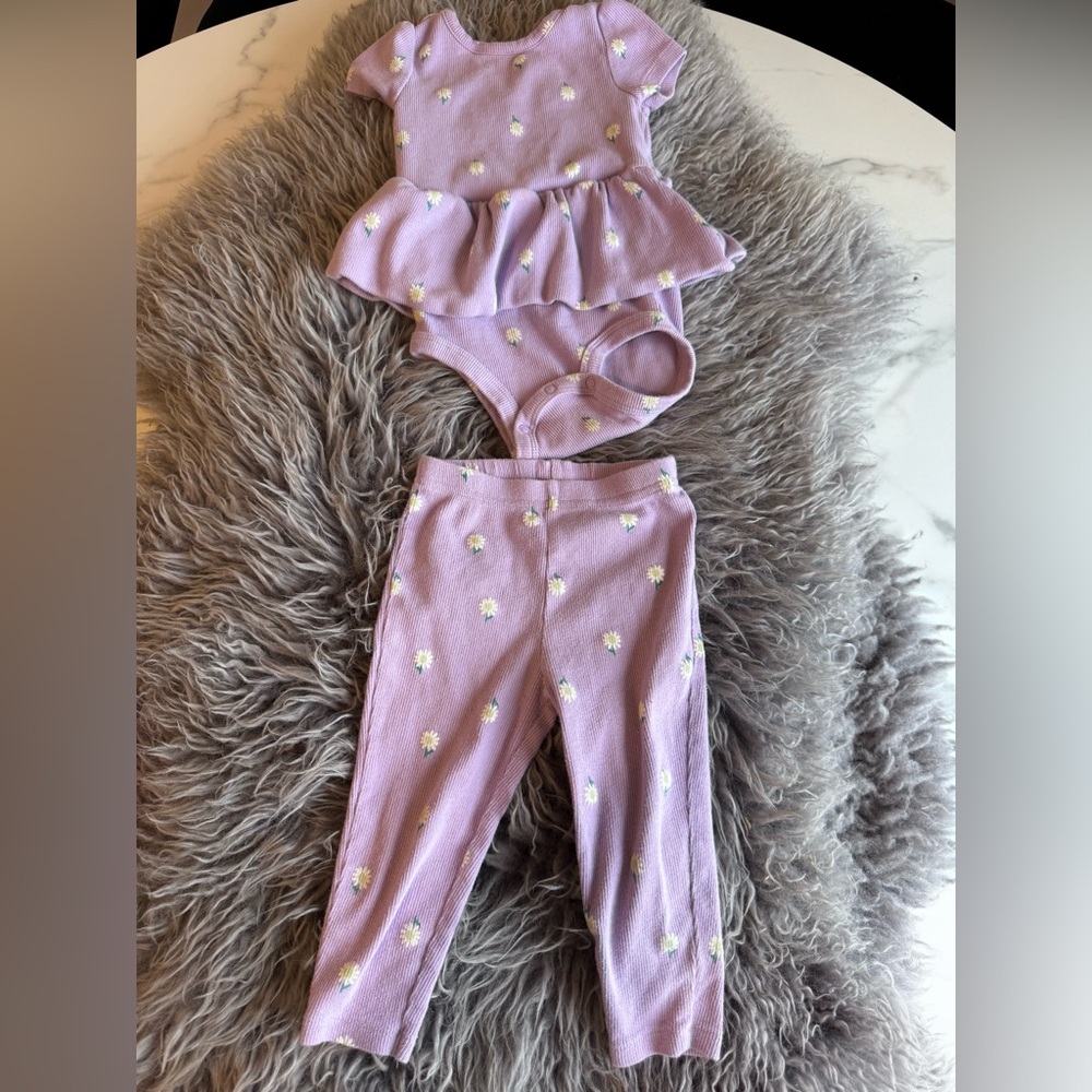 Carter's Lilac Daisy Peplum Bodysuit & Legging Set
